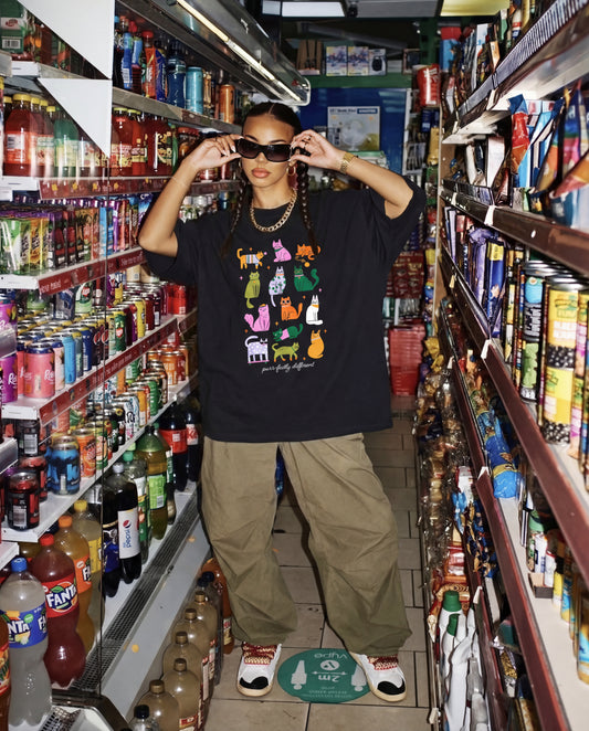 Perfectly Different Cats - Oversize Graphic Women Tee  Black
