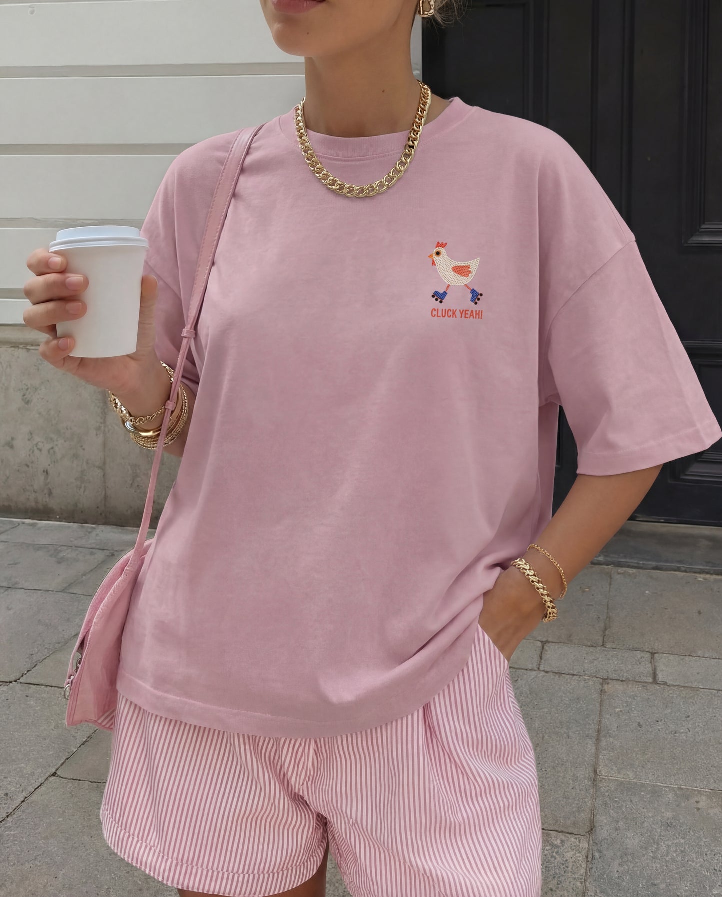 Cluck Yeah Women's Oversized Tee - Blush Pink