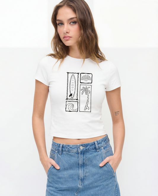 Beach Vibes Graphic  Baby Tee - White 