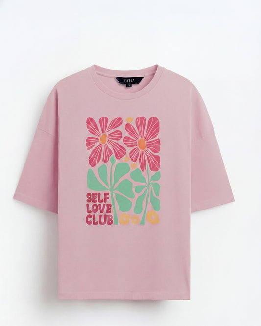 Self Love Club Floral Oversized Tee - Blush Pink