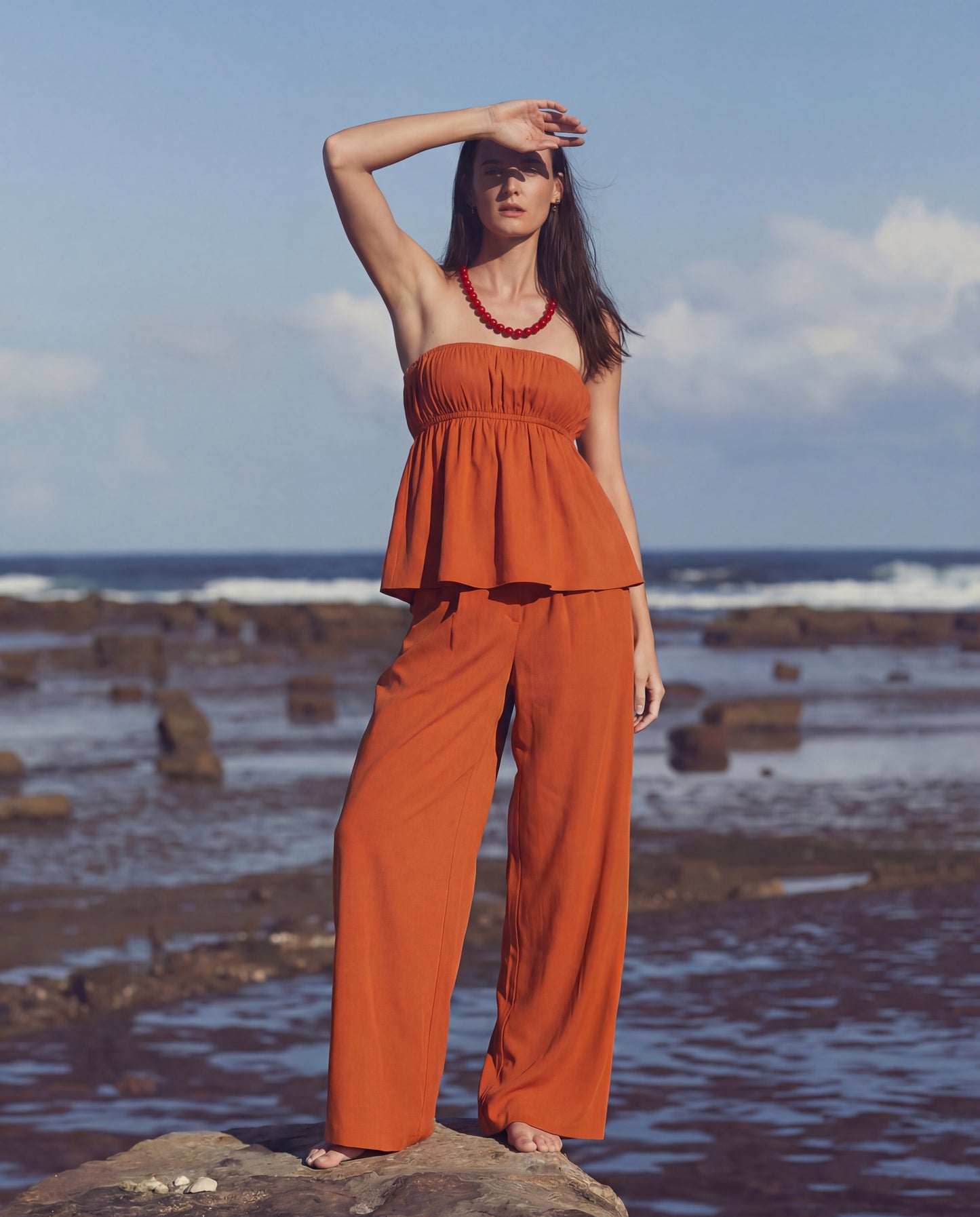 Burnt Orange Bandeau Top And Pants Co Ord Set