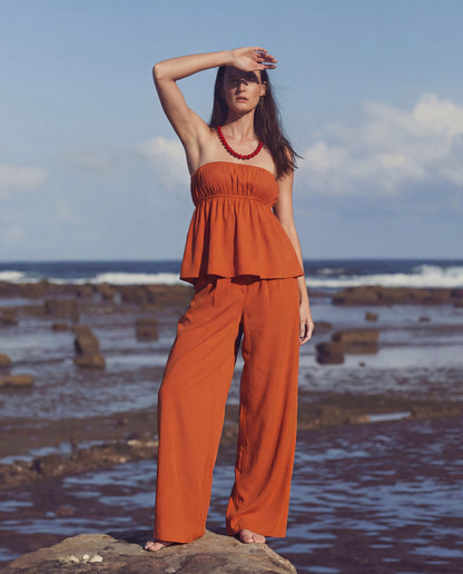 Burnt Orange Bandeau Top And Pants Co Ord Set