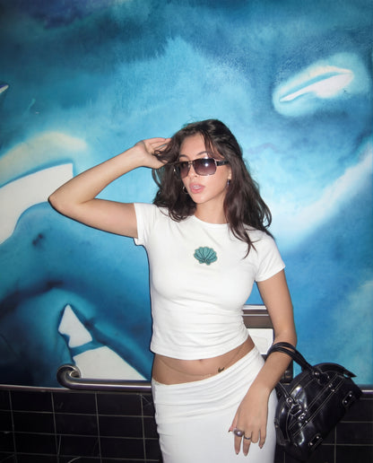 Seashell Beaded Baby Tee - White