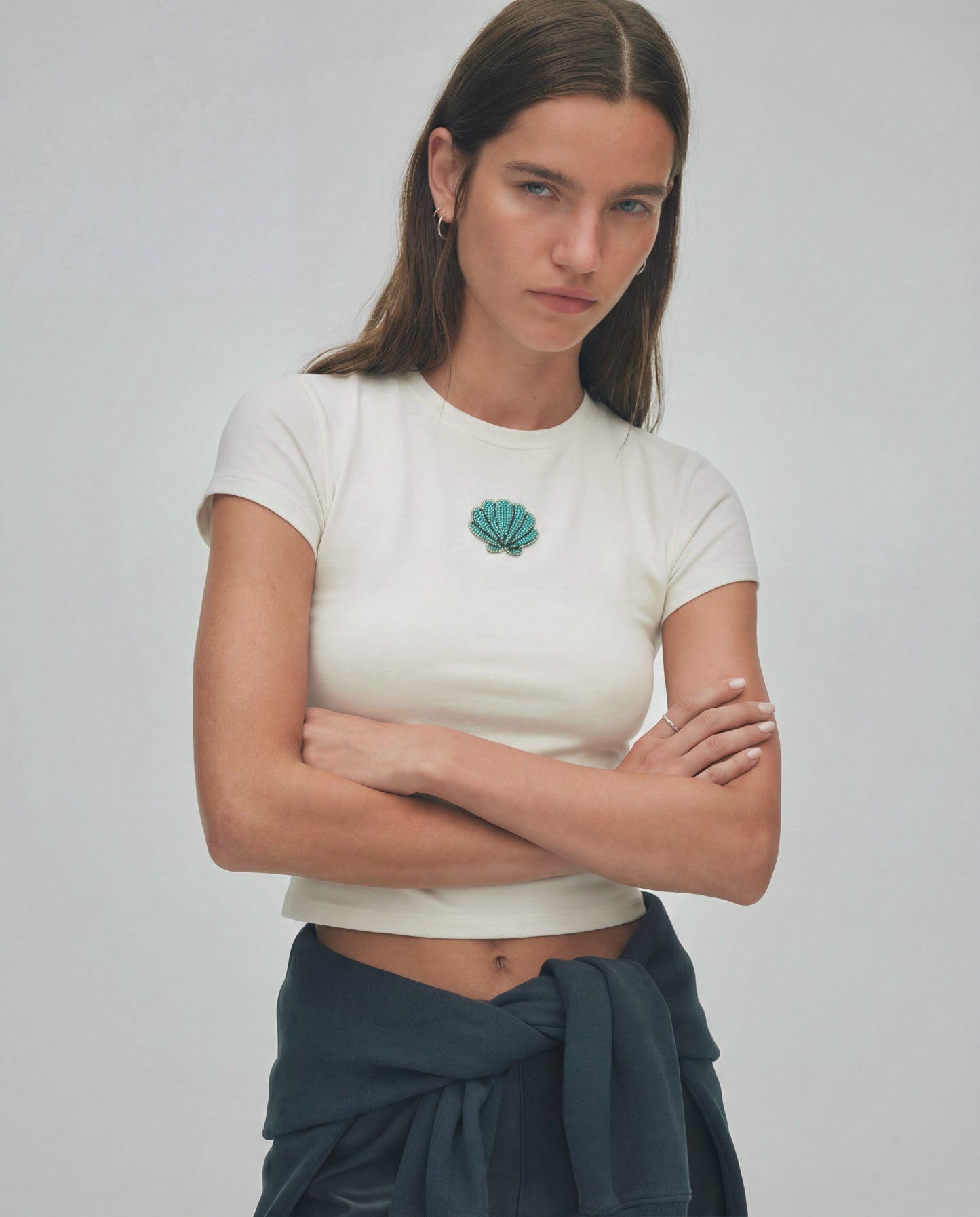 Seashell Beaded Baby Tee - White