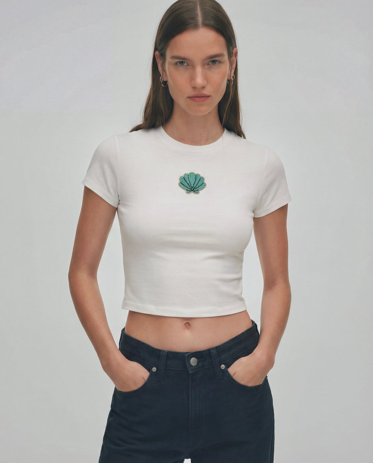 Seashell Beaded Baby Tee - White