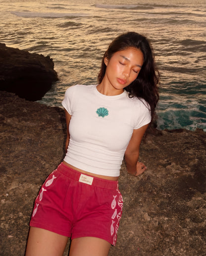 Seashell Beaded Baby Tee - White