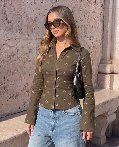 Olive Bloom Fitted Shirt