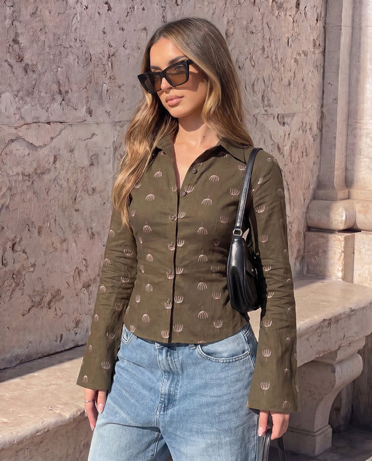 Olive Bloom Fitted Shirt
