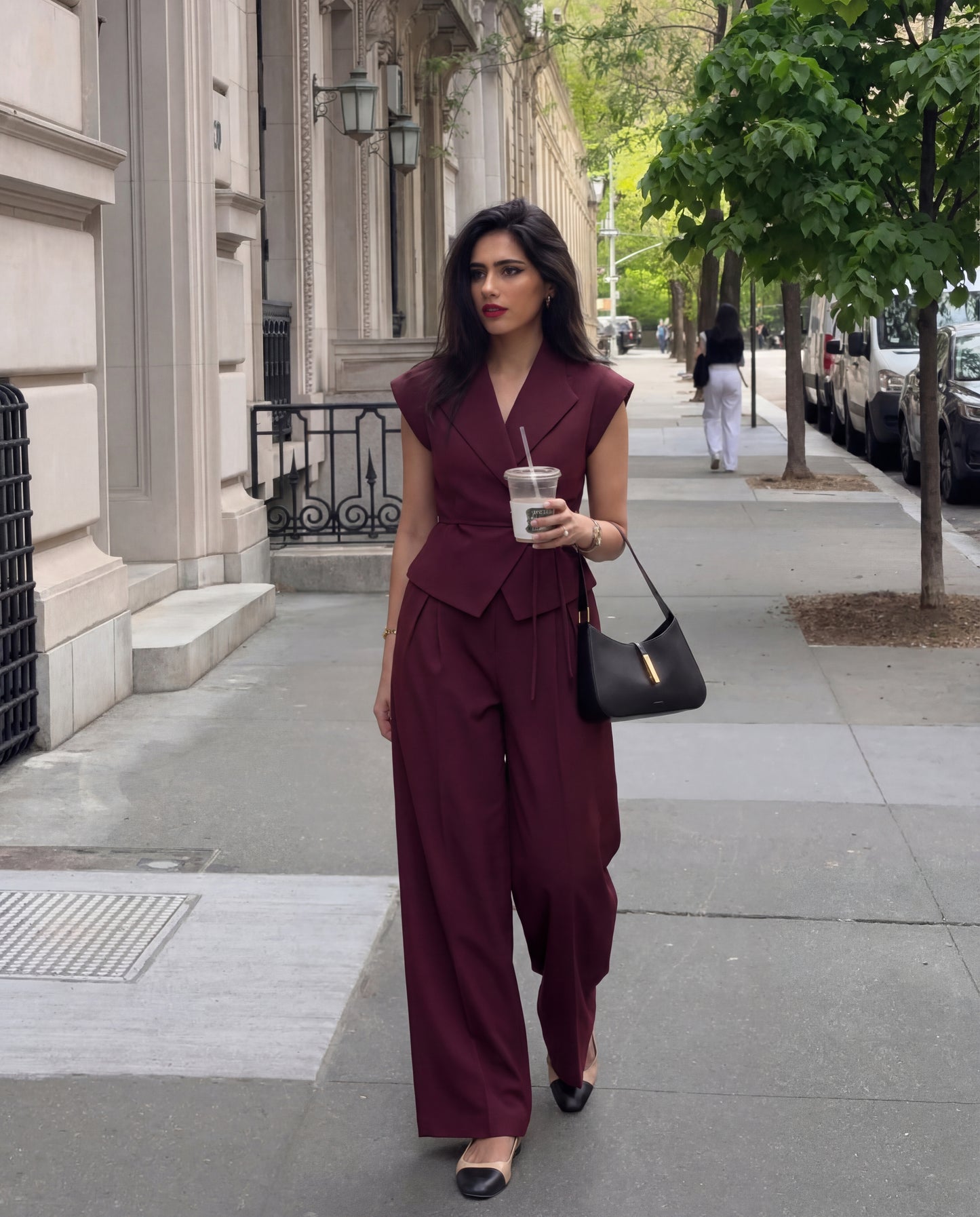 Maroon Tie Up Waist Coat Suit Set
