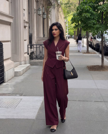 Maroon Tie Up Waist Coat Suit Set