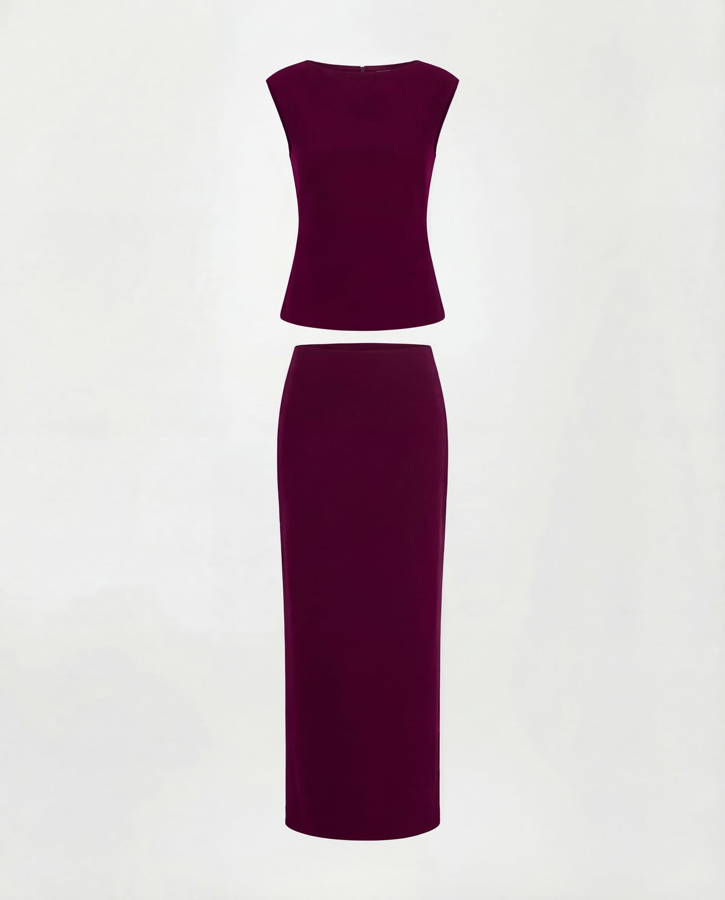 Wine Ribbed Top And Skirt Set