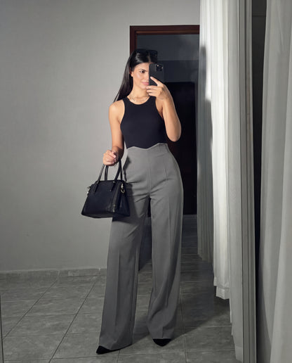 Corset Waist Pleated Pants - Light Grey