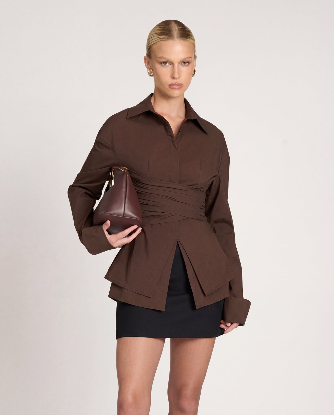 Wrap Detail Shirt - Chocolate Brown