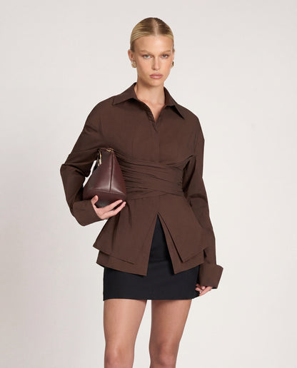 Wrap Detail Shirt - Chocolate Brown