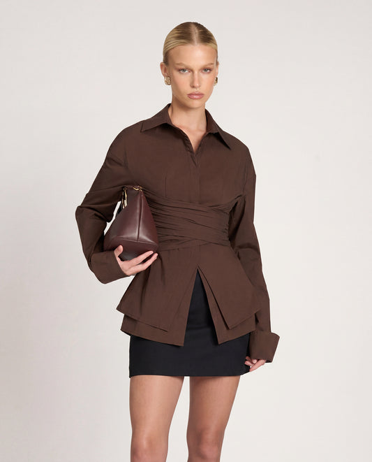 Wrap Detail Shirt - Chocolate Brown