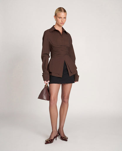 Wrap Detail Shirt - Chocolate Brown