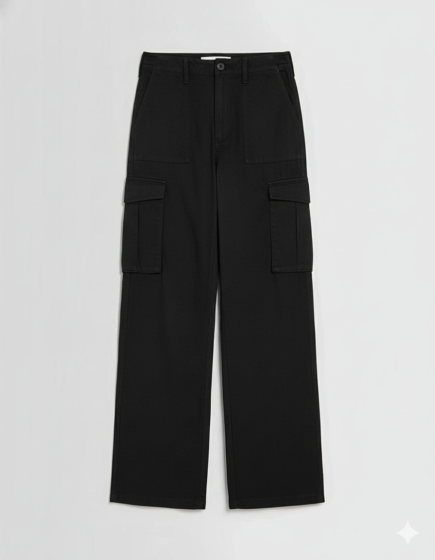 Black Wide Leg Adjustable Cargo