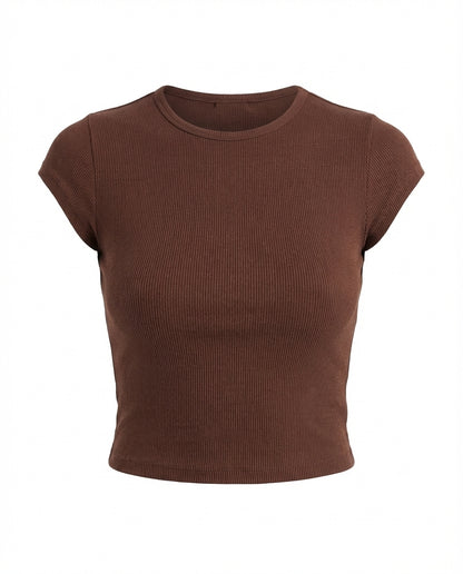 Brown, coffee color, summer, crop top, ribbed, elegant.