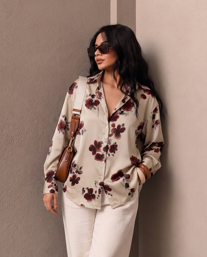 Wine Blossom Florals Satin Shirt