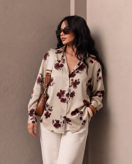 Wine Blossom Florals Satin Shirt