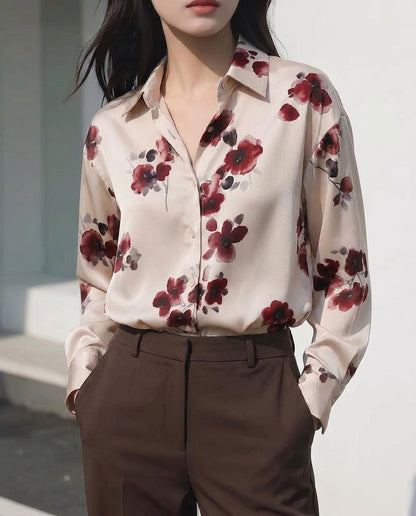 Wine Blossom Florals Satin Shirt