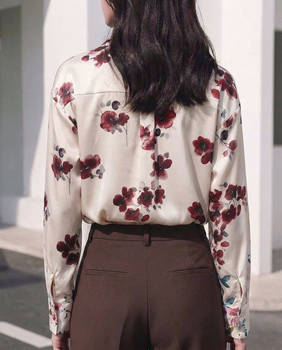 Wine Blossom Florals Satin Shirt