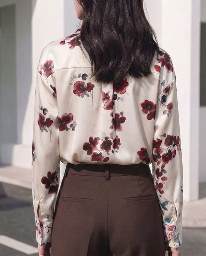 Wine Blossom Florals Satin Shirt