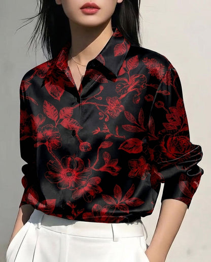 Deep Red Florals Satin Shirt