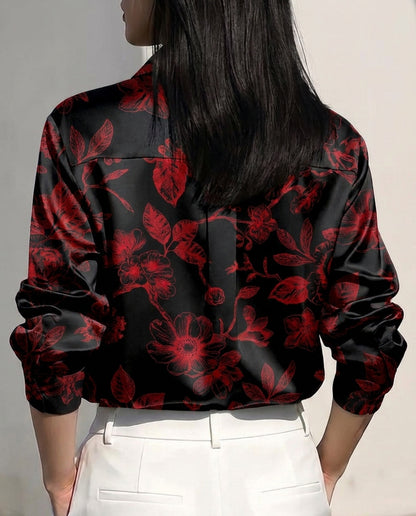 Deep Red Florals Satin Shirt