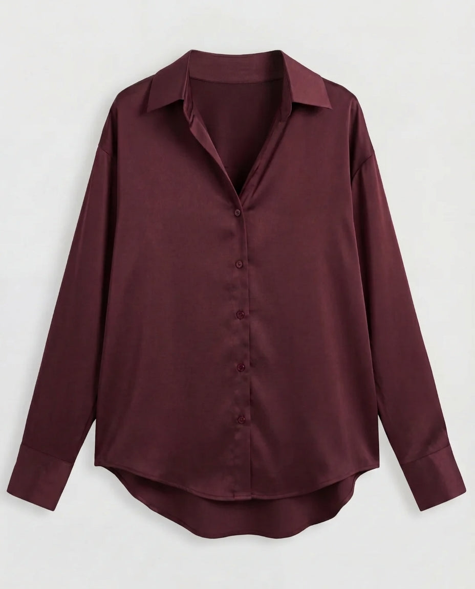 Burgundy Solid Satin Shirt