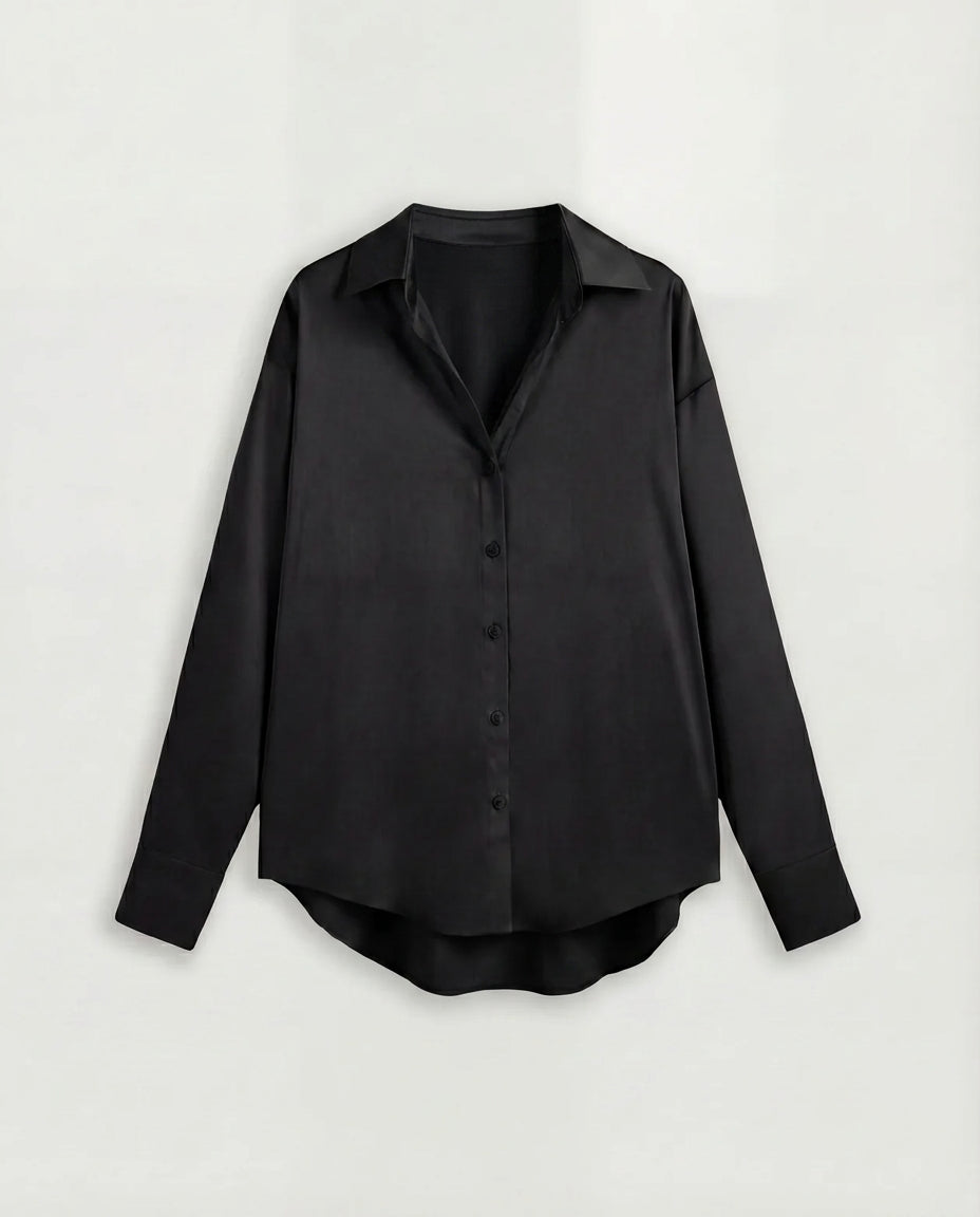 Coal Black Solid Satin Shirt