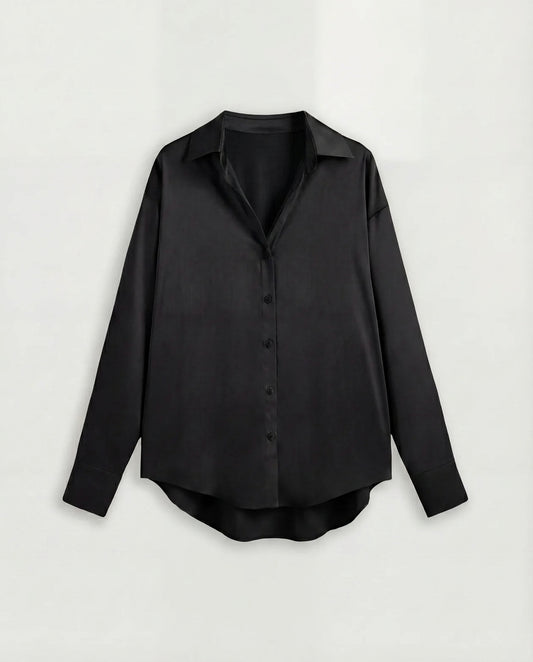 Coal Black Solid Satin Shirt