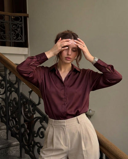 Burgundy Solid Satin Shirt