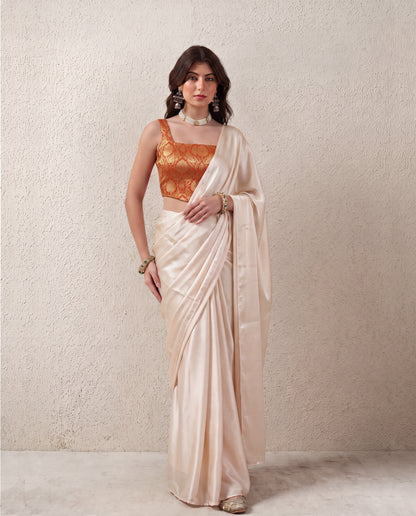 Rust Brocade Saree Corset Blouse