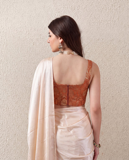 Rust Brocade Saree Corset Blouse