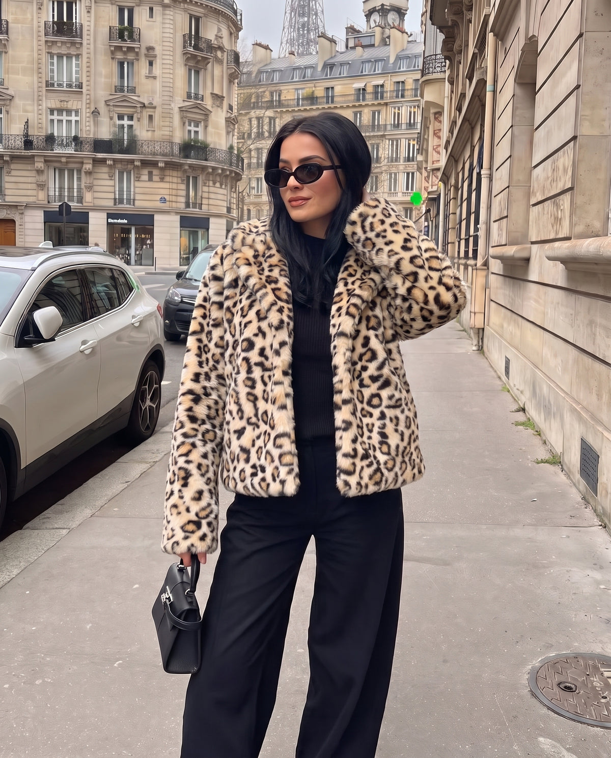 Leopard Print Faux Fur Coat – Beige