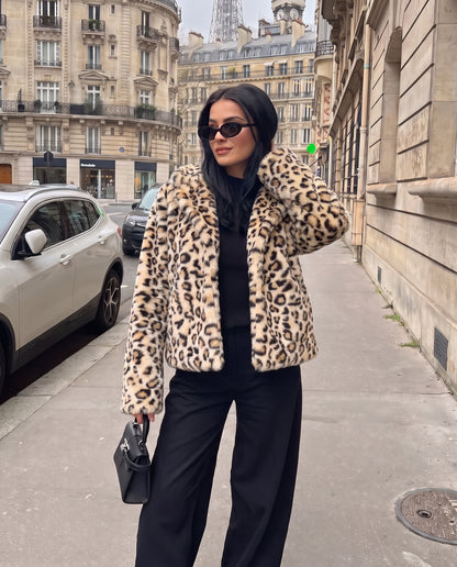 Leopard Print Faux Fur Coat – Beige