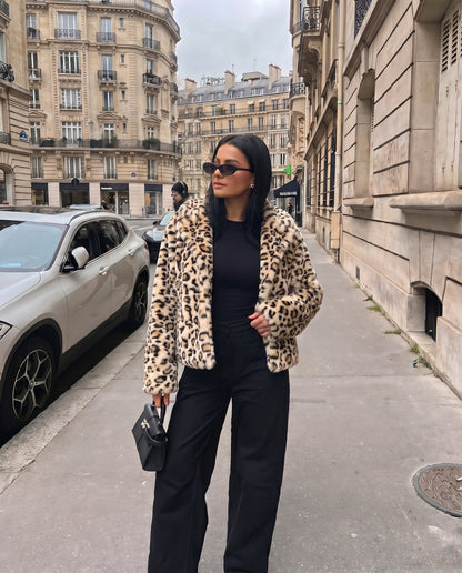 Leopard Print Faux Fur Coat – Beige