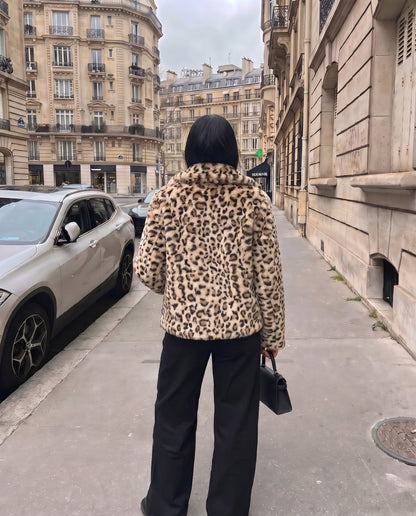 Leopard Print Faux Fur Coat – Beige