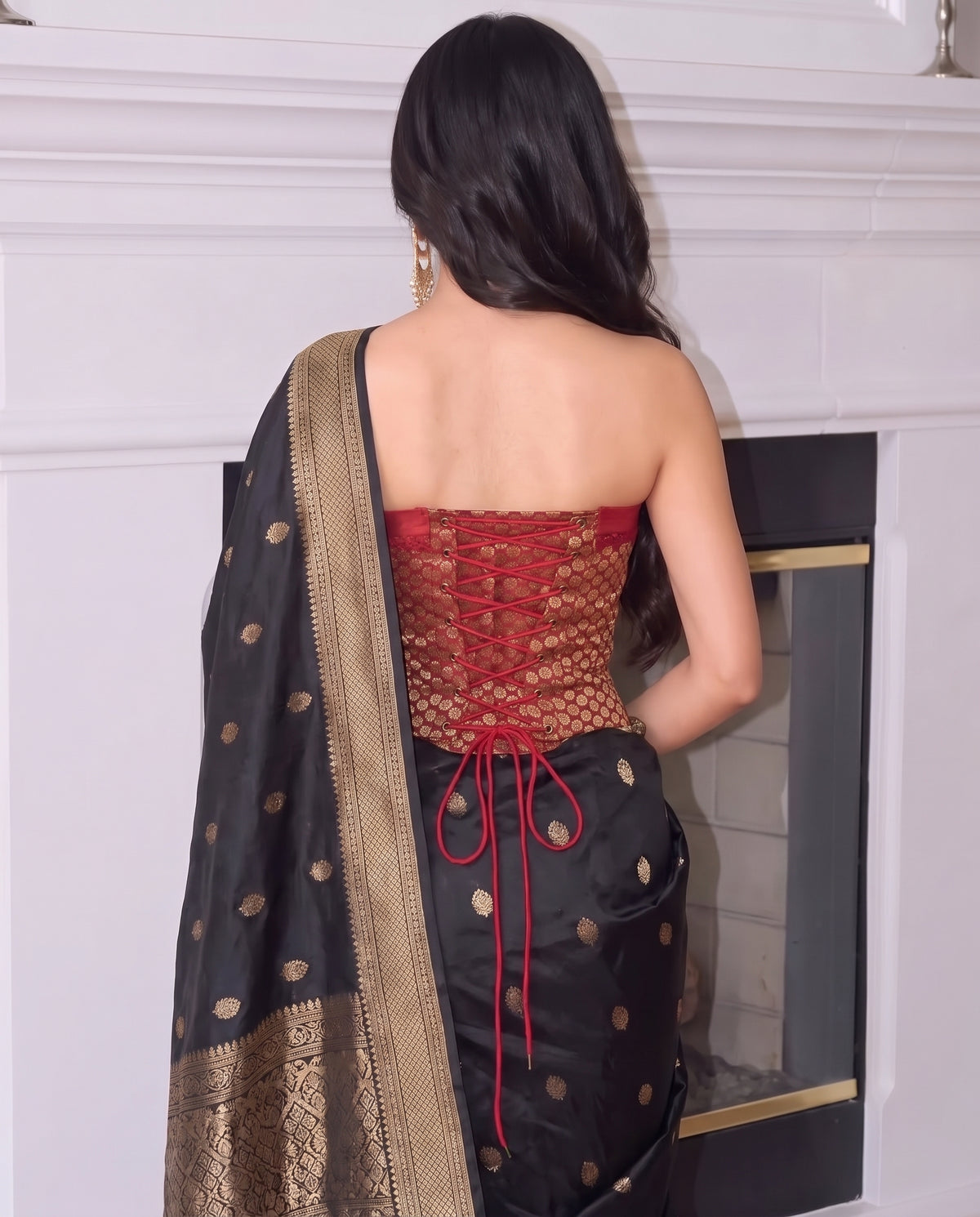 Ada Brocade Corset Tube Top - Deep Red