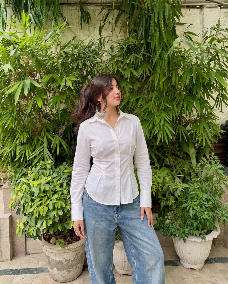 White Buttoned Flared Hem Shirt