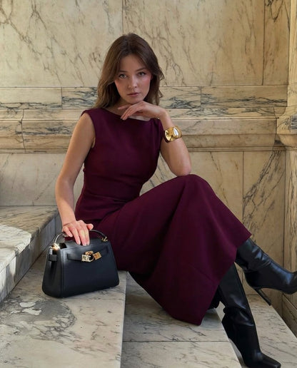 Ribbed Top And Skirt Set - Wine