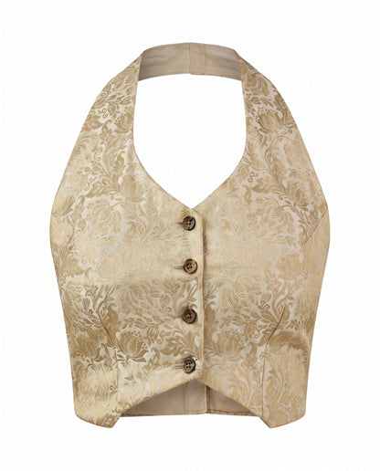 Ivory Banarasi Halter Brocade Saree Corset Blouse