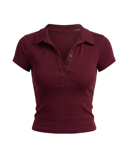 Polo Crop Tee - Burgundy