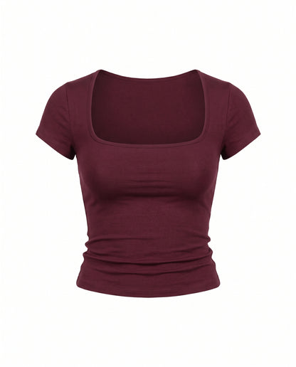 Burgundy Square neck Ribbed Top