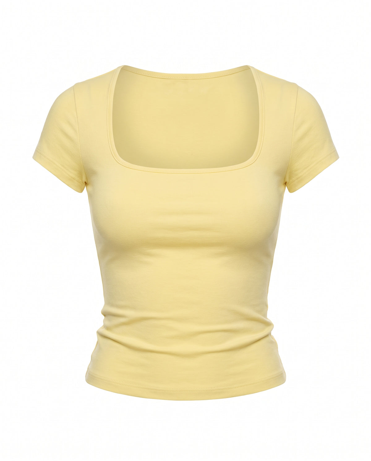 Butter Yellow Square neck Ribbed Top