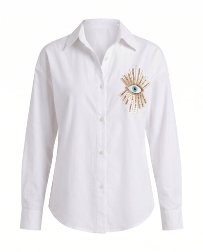 White Evil Eye Embellished Shirt