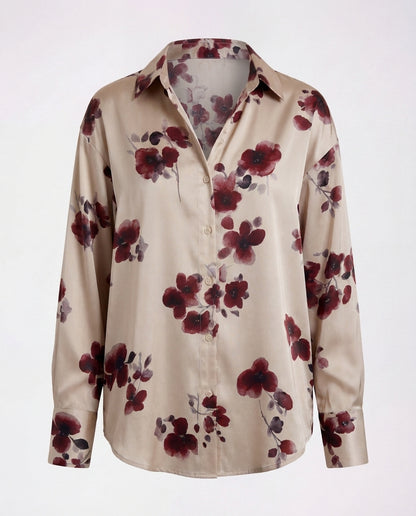 Floral Wine Blossom Satin Shirt