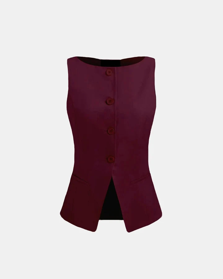 Boat Neck Slit Waist Coat - Burgundy
