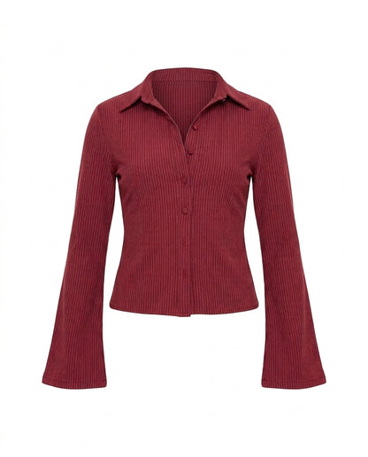 Red Stippled Stripes Flared Sleeves Shirt